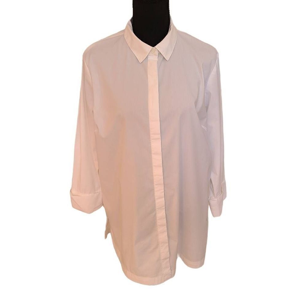 J Jill White Shirt Collection Button Front Tunic Blouse Size Medium